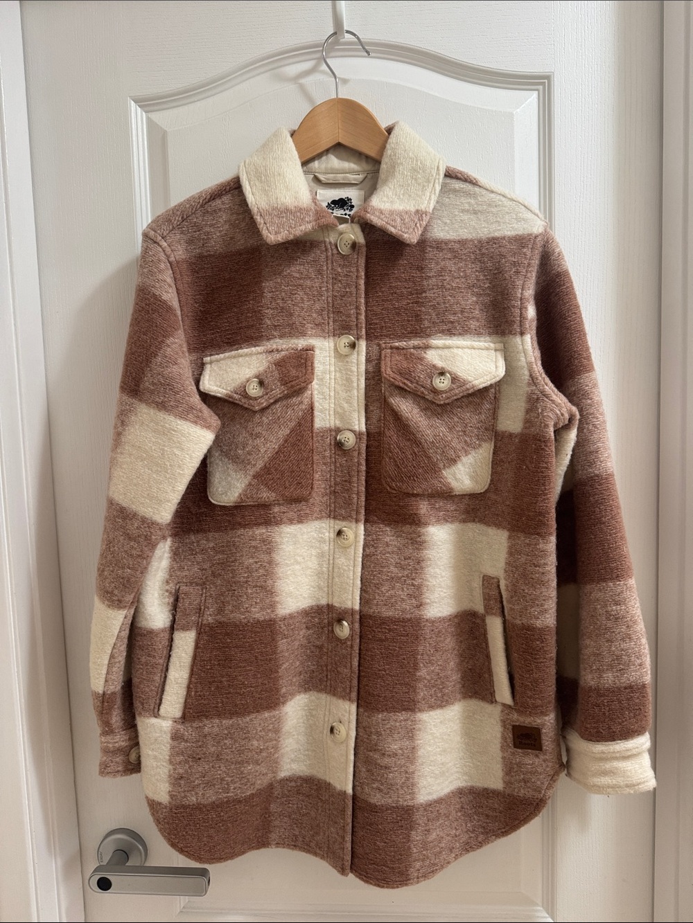 Roots Cream and Brown Plaid Shacket